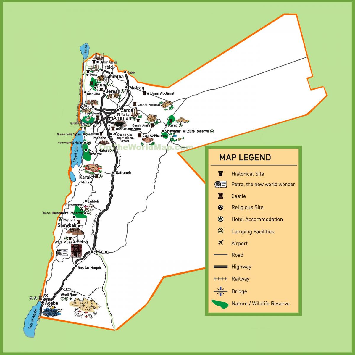 mapa Jordan turističke lokacije
