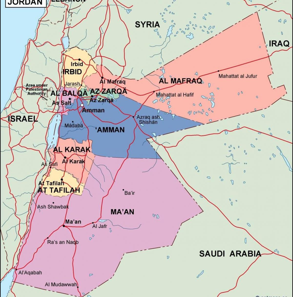 mapa Jordan politički
