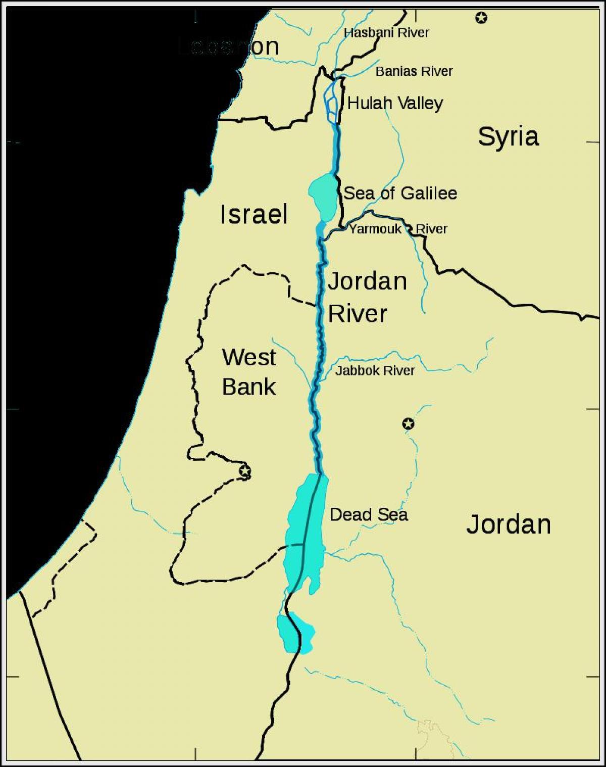 Jordan rijeku bliskom istoku mapu