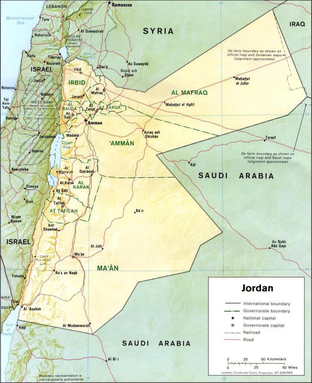 detaljne mapu Jordan