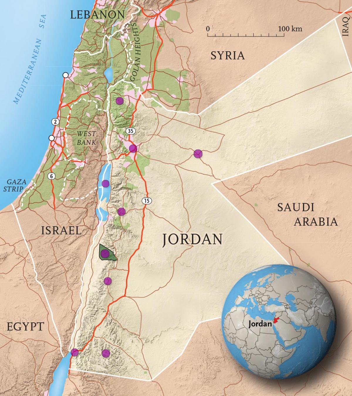 kraljevstvo Jordan mapu