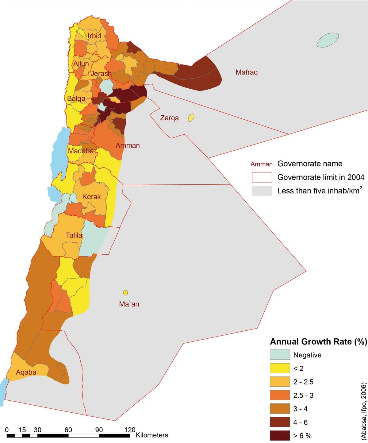 mapa Jordan populacije