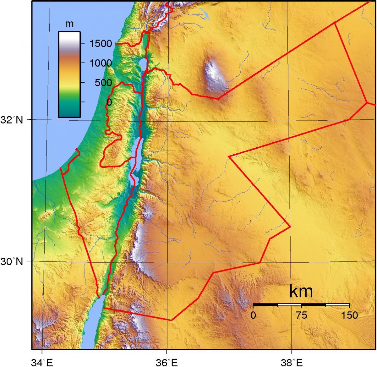 mapa Jordan topografske